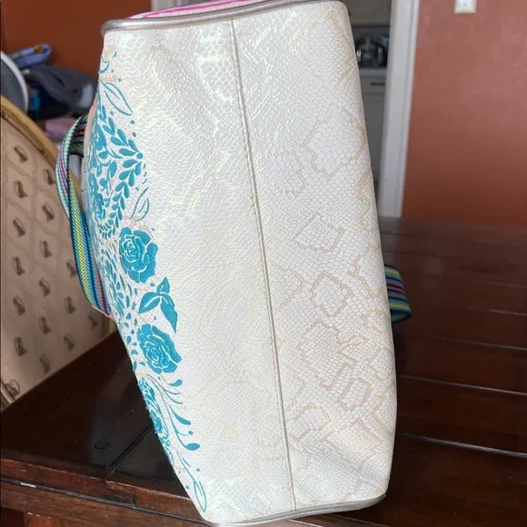 Consuela Teal and Cream Floral Tote - Picture 4 of 9